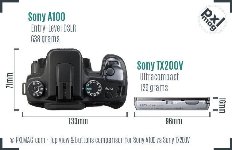 Sony A100 vs Sony TX200V top view buttons comparison