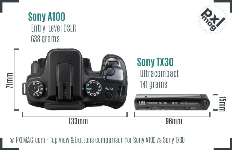 Sony A100 vs Sony TX30 top view buttons comparison