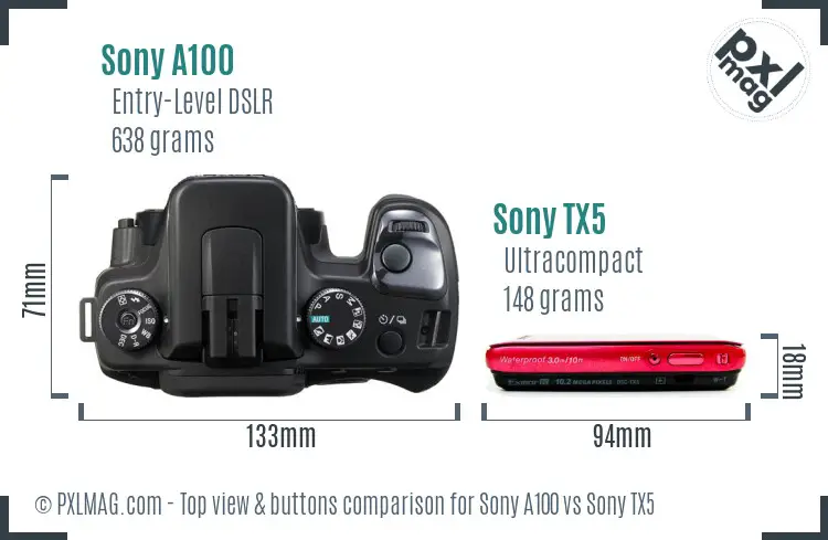 Sony A100 vs Sony TX5 top view buttons comparison
