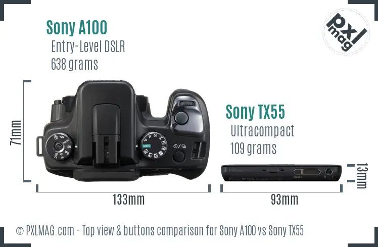 Sony A100 vs Sony TX55 top view buttons comparison