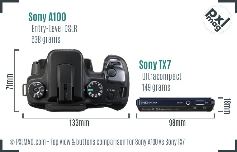 Sony A100 vs Sony TX7 top view buttons comparison