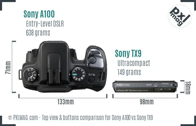 Sony A100 vs Sony TX9 top view buttons comparison
