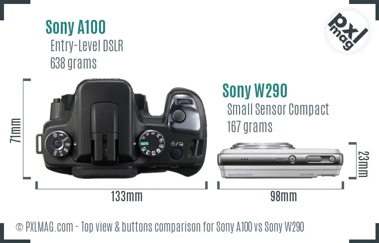 Sony A100 vs Sony W290 top view buttons comparison