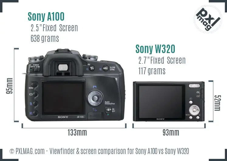 Sony A100 vs Sony W320 Screen and Viewfinder comparison
