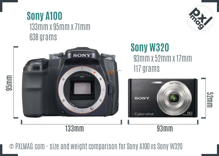 Sony A100 vs Sony W320 size comparison