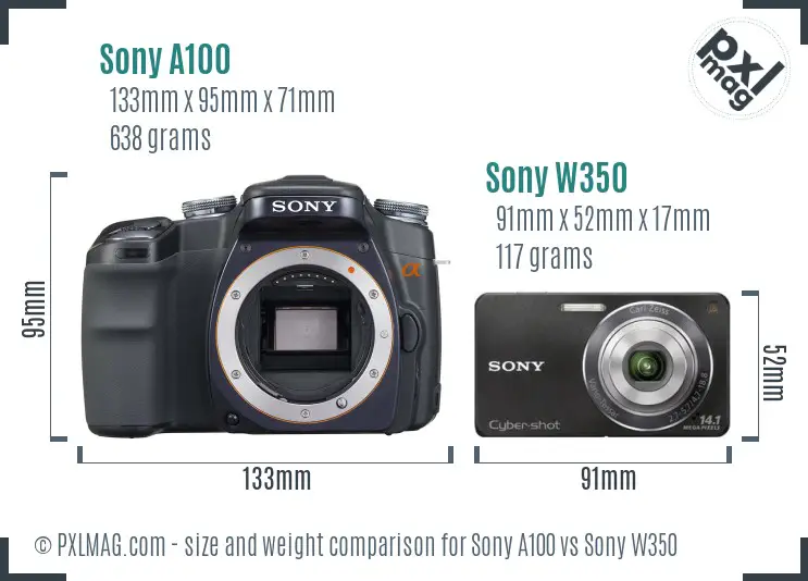 Sony A100 vs Sony W350 size comparison