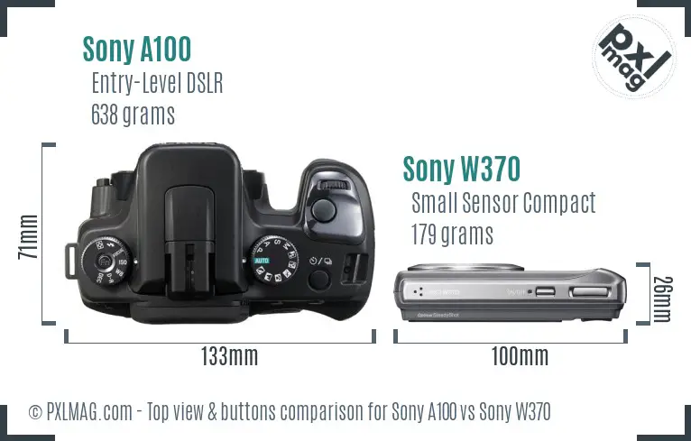 Sony A100 vs Sony W370 top view buttons comparison