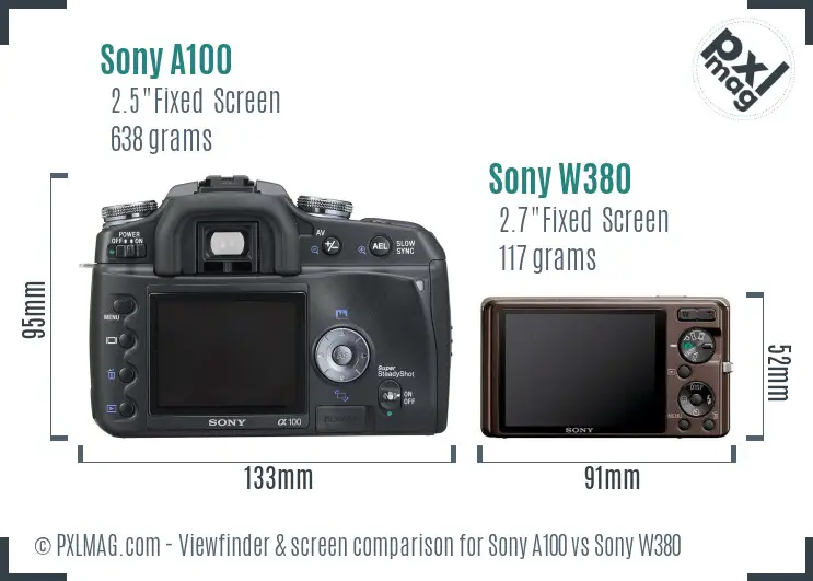 Sony A100 vs Sony W380 Screen and Viewfinder comparison
