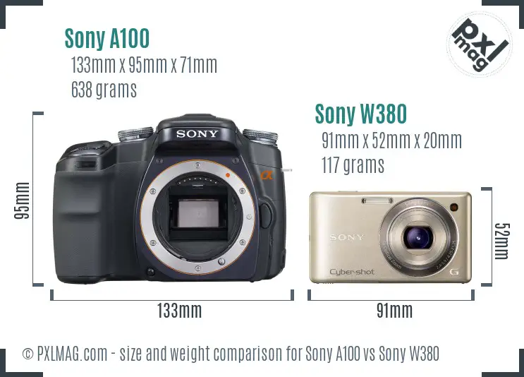 Sony A100 vs Sony W380 size comparison