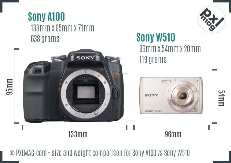 Sony A100 vs Sony W510 size comparison