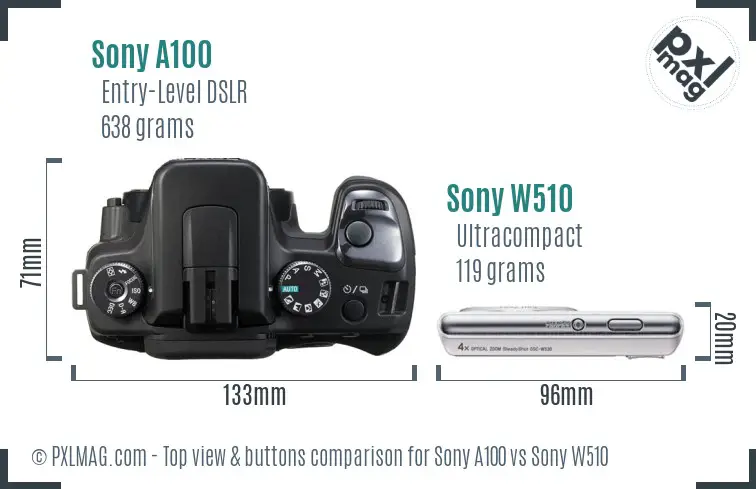 Sony A100 vs Sony W510 top view buttons comparison