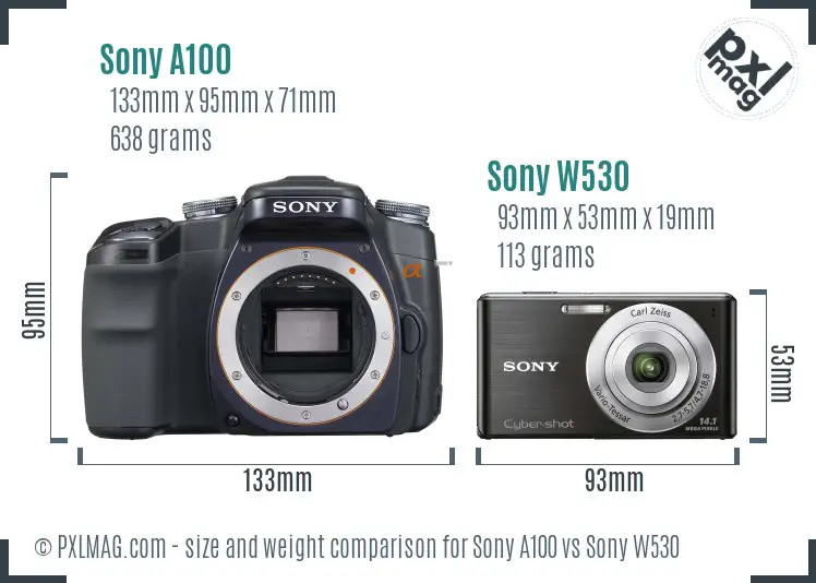 Sony A100 vs Sony W530 size comparison