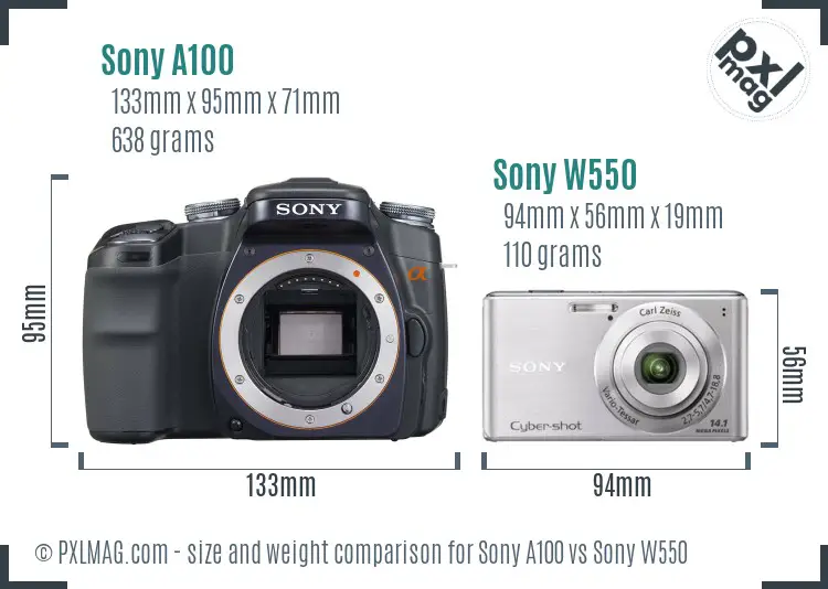 Sony A100 vs Sony W550 size comparison