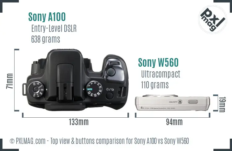 Sony A100 vs Sony W560 top view buttons comparison
