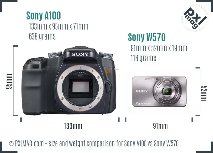 Sony A100 vs Sony W570 size comparison
