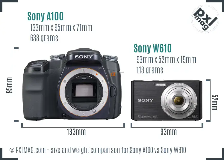 Sony A100 vs Sony W610 size comparison