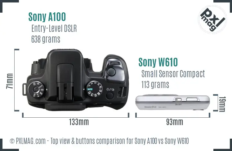 Sony A100 vs Sony W610 top view buttons comparison