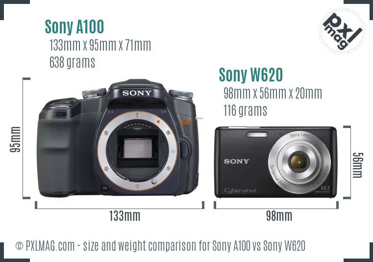 Sony A100 vs Sony W620 size comparison