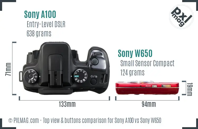 Sony A100 vs Sony W650 top view buttons comparison