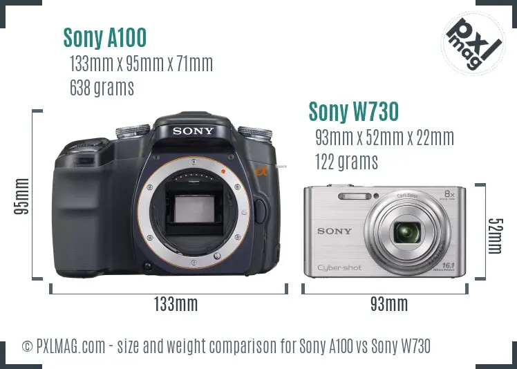 Sony A100 vs Sony W730 size comparison