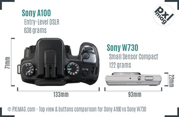 Sony A100 vs Sony W730 top view buttons comparison