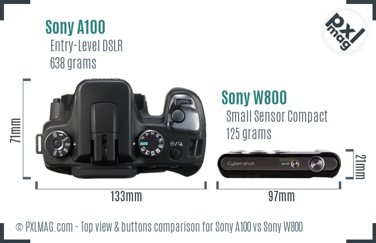 Sony A100 vs Sony W800 top view buttons comparison