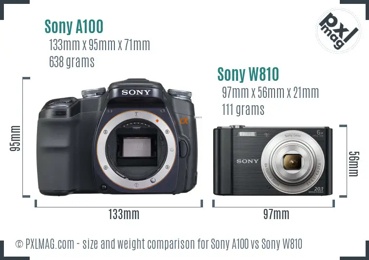 Sony A100 vs Sony W810 size comparison