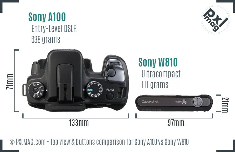 Sony A100 vs Sony W810 top view buttons comparison
