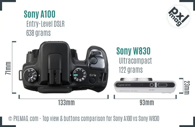 Sony A100 vs Sony W830 top view buttons comparison