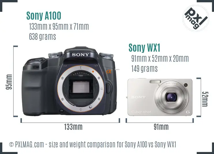Sony A100 vs Sony WX1 size comparison