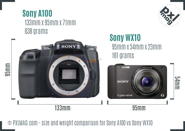 Sony A100 vs Sony WX10 size comparison