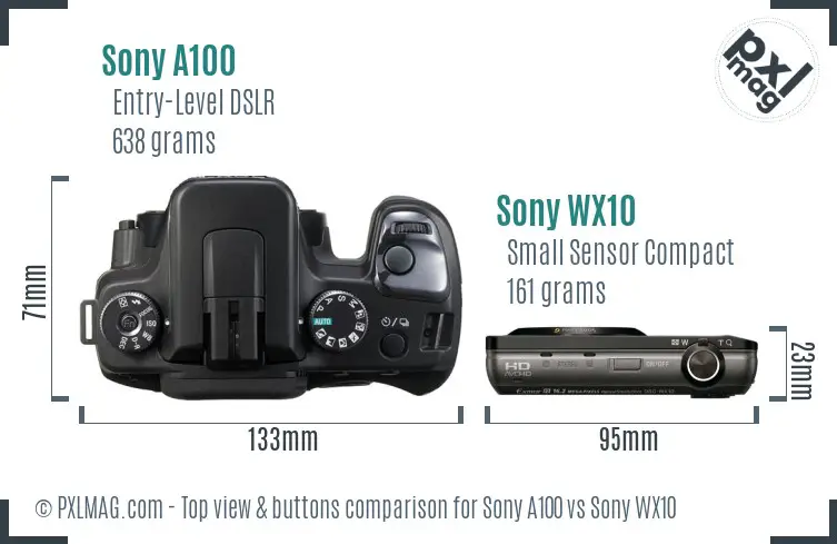 Sony A100 vs Sony WX10 top view buttons comparison