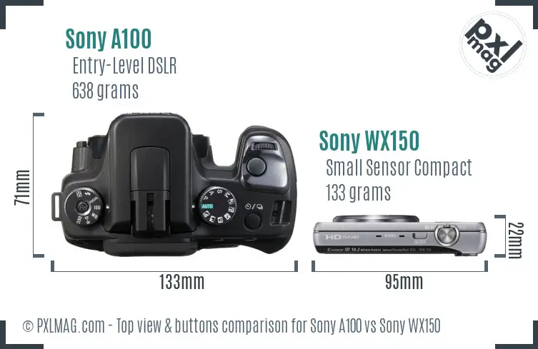 Sony A100 vs Sony WX150 top view buttons comparison