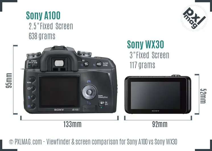 Sony A100 vs Sony WX30 Screen and Viewfinder comparison