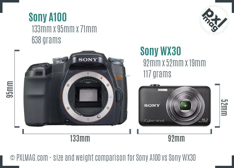 Sony A100 vs Sony WX30 size comparison