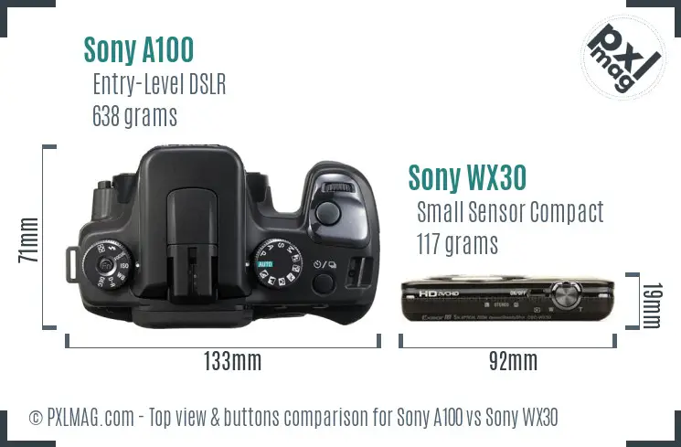 Sony A100 vs Sony WX30 top view buttons comparison