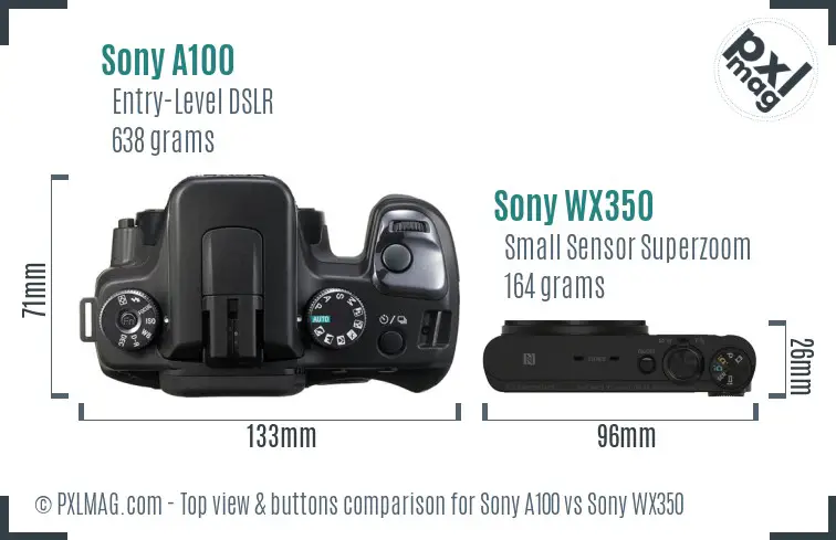 Sony A100 vs Sony WX350 top view buttons comparison