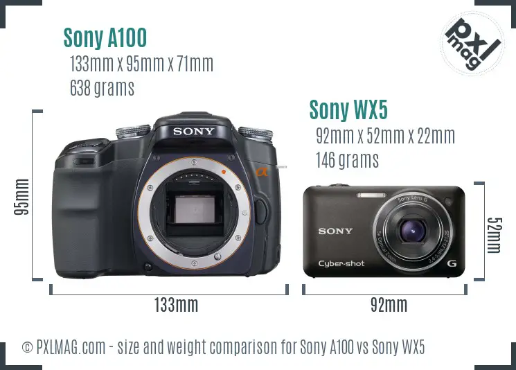 Sony A100 vs Sony WX5 size comparison