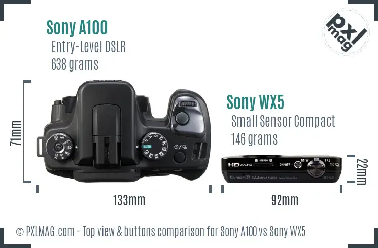 Sony A100 vs Sony WX5 top view buttons comparison
