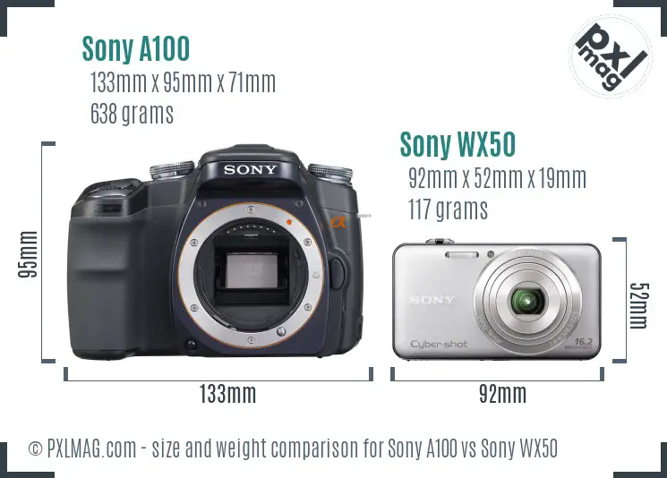 Sony A100 vs Sony WX50 size comparison