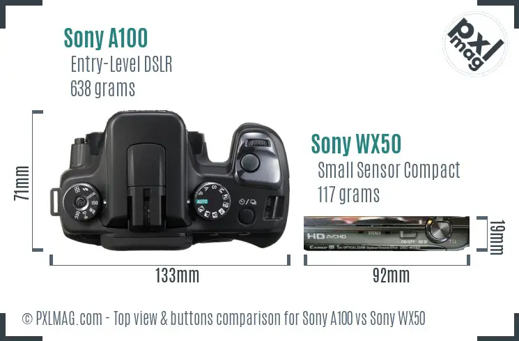 Sony A100 vs Sony WX50 top view buttons comparison
