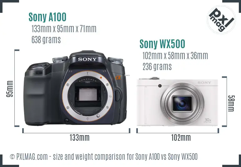 Sony A100 vs Sony WX500 size comparison