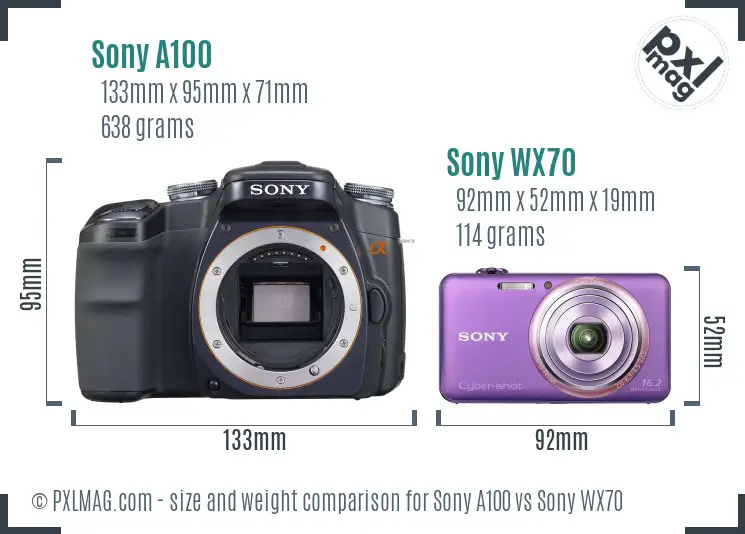 Sony A100 vs Sony WX70 size comparison