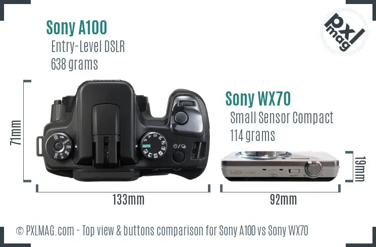 Sony A100 vs Sony WX70 top view buttons comparison