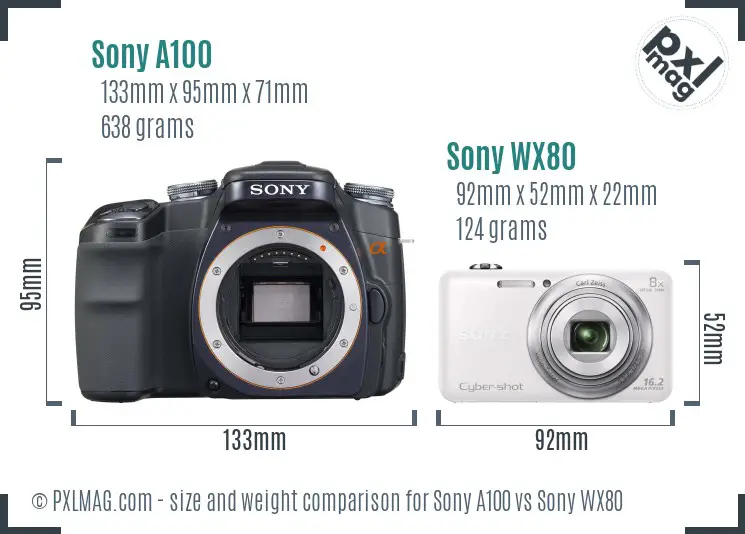 Sony A100 vs Sony WX80 size comparison