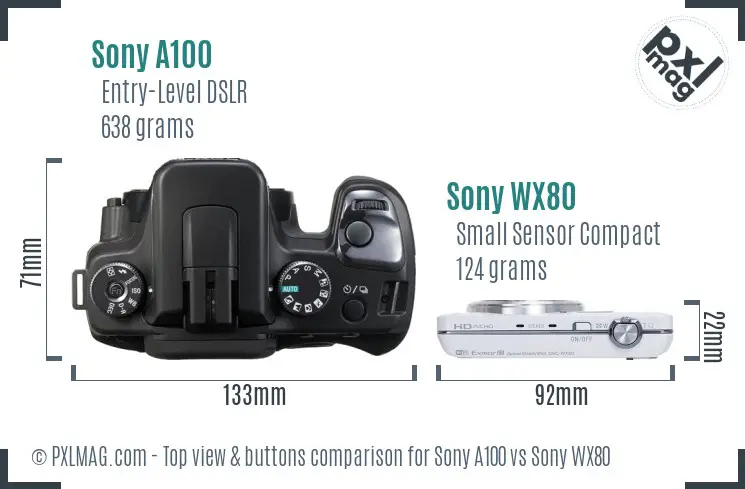 Sony A100 vs Sony WX80 top view buttons comparison