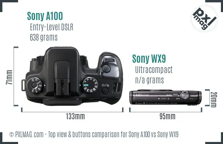 Sony A100 vs Sony WX9 top view buttons comparison