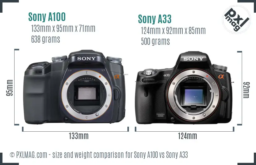 Sony A100 vs Sony A33 size comparison