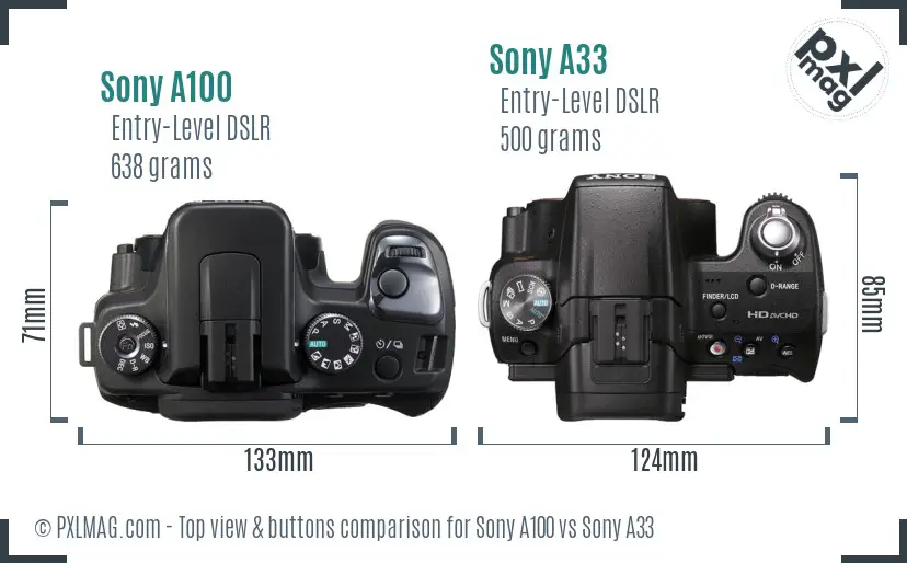 Sony A100 vs Sony A33 top view buttons comparison
