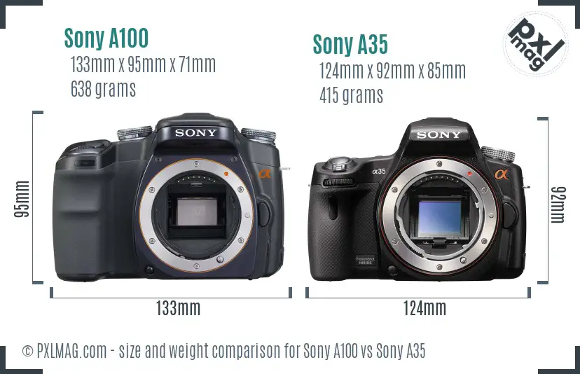 Sony A100 vs Sony A35 size comparison